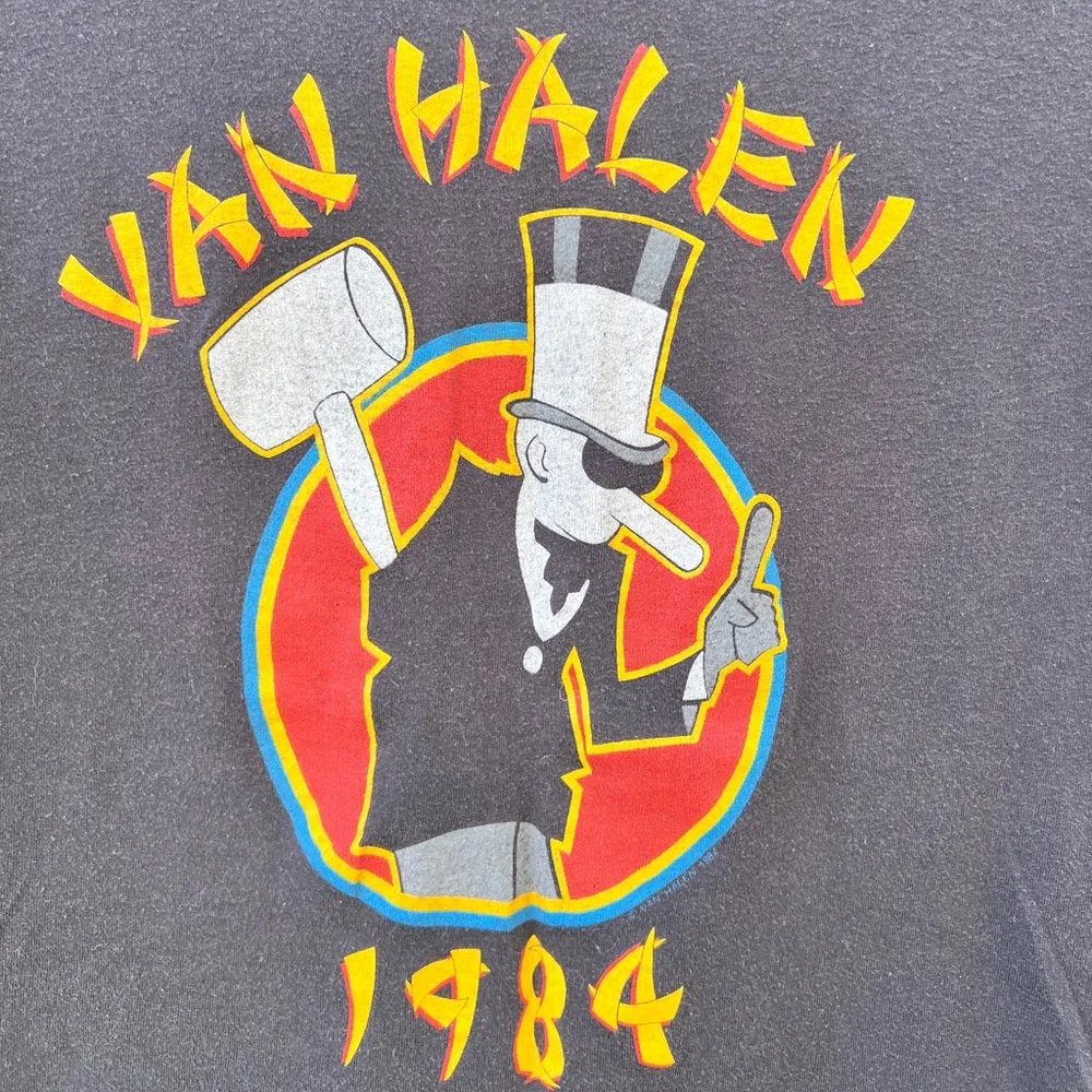 Van Halen True Vintage Tour of the World 1984 Eagle Print Ched Black Shirt Large - Image 9