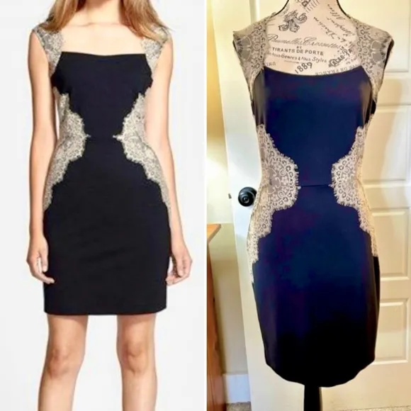 ERIN by ERIN FEATHERSTONE Shelby Lace Appliqué Body Contour Dress Sz 2 Black - Image 2