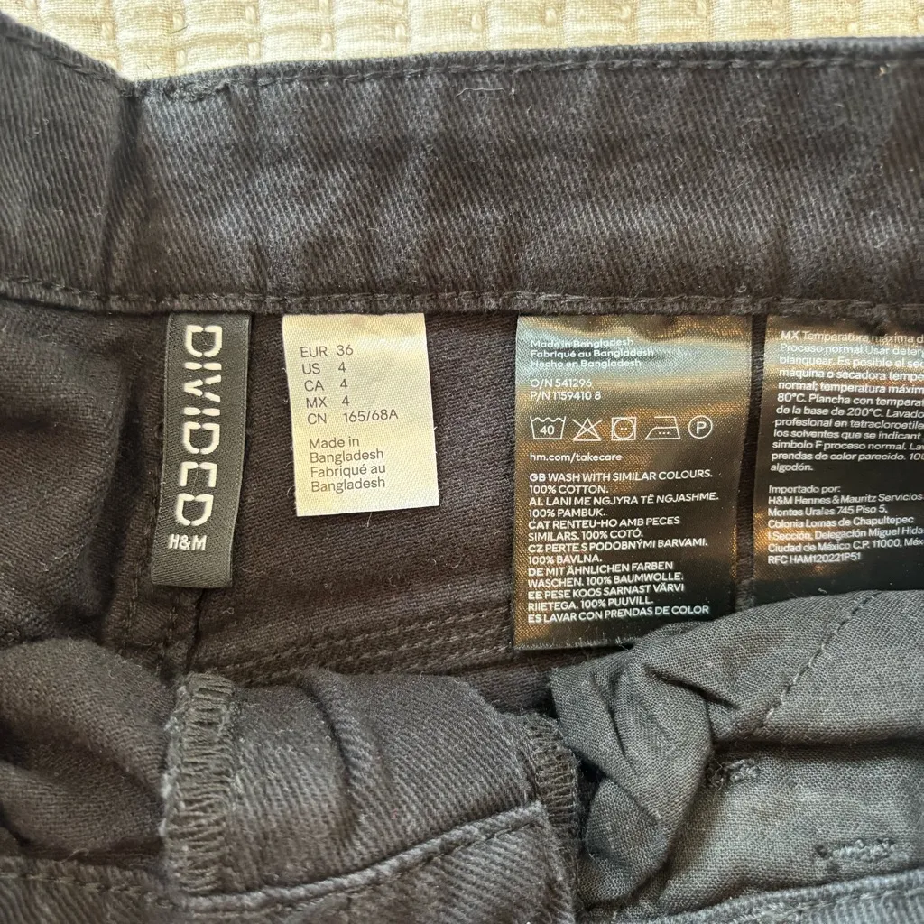 H&M Divided Straight Wide Leg Black Women's Cargo Denim High Rise Size 4 - Image 8