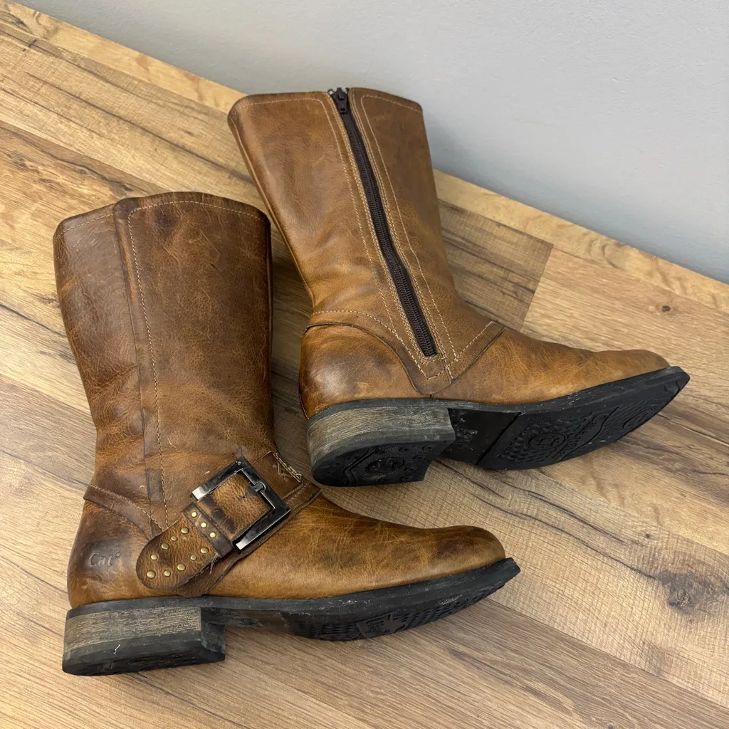 Caterpillar Cat Mid Calf Leather Distressed Buckle Accent Boots Brown Women’s - Image 7