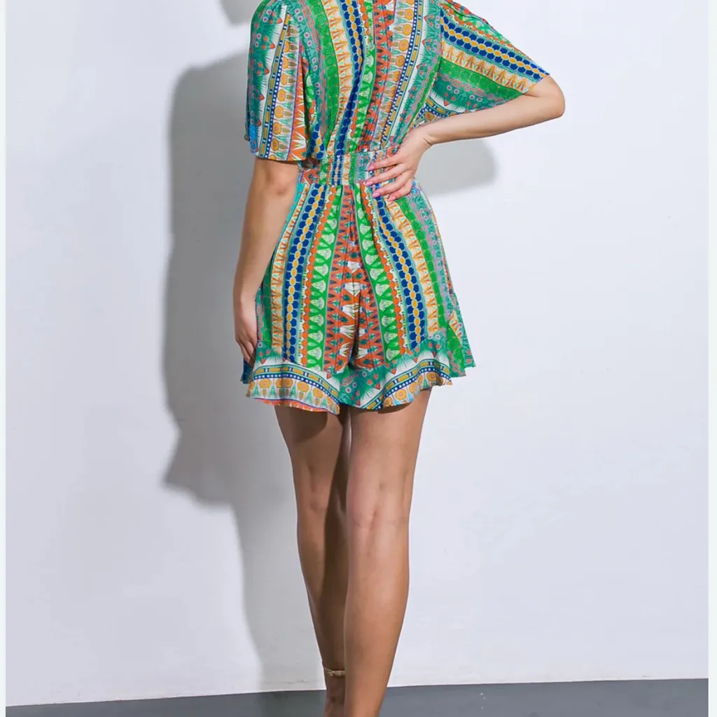 NWT Flying Tomato Green and Blue Patterned Romper Size L - Image 2