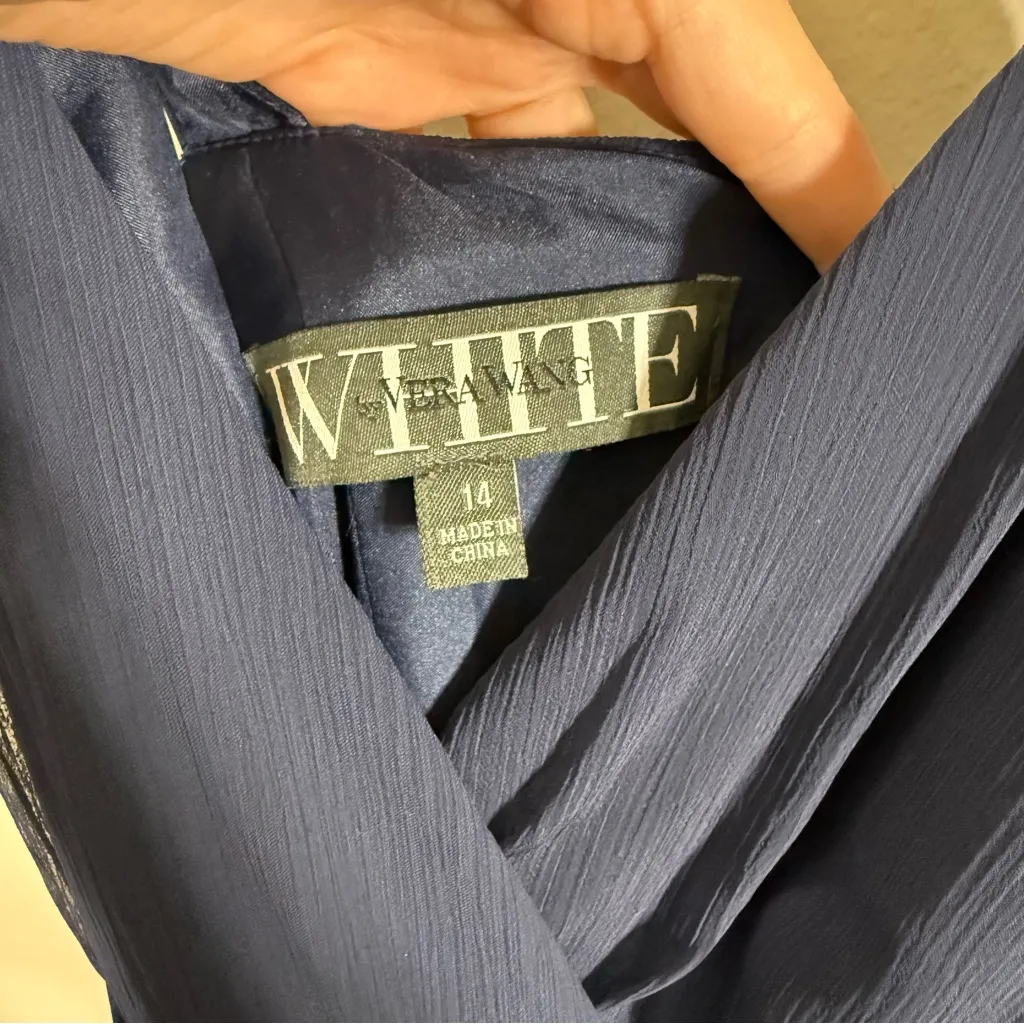 NWT White by Vera Wang Ruffled Surplice Bodice Maxi Dress Midnight Blue Navy 14 - Image 6