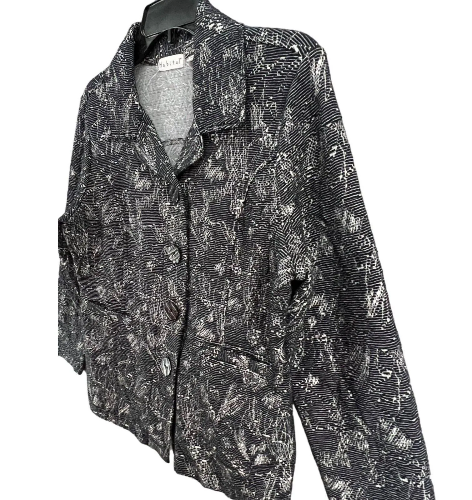 Habitat Blazer Jacket Women M Blue Knit Tapestry Texture Buttons Pockets Stretch - Image 2