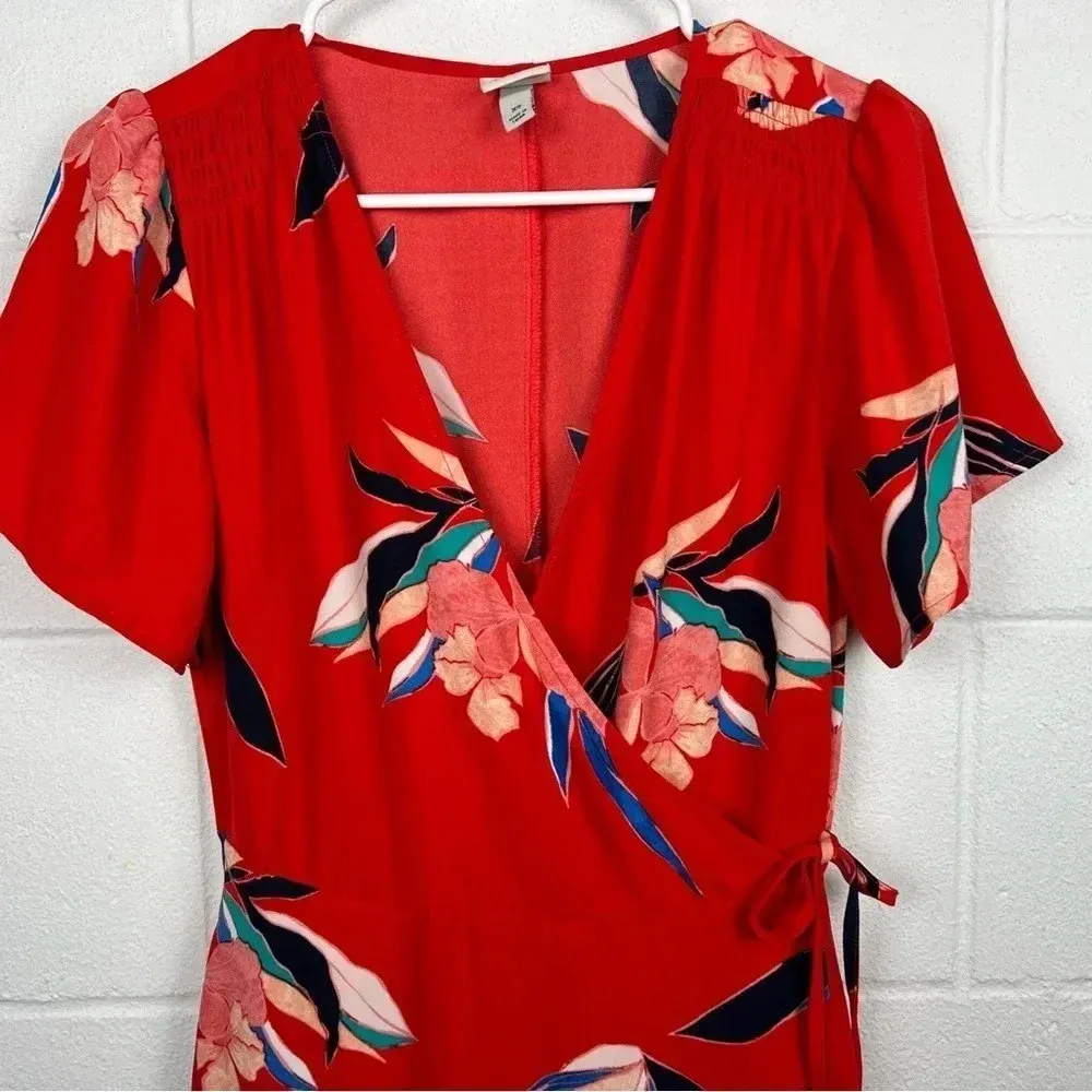 🌺🌹🌸 A New Day Beautiful Bright‎ Red Floral Wrap Dress Size XS - Image 5
