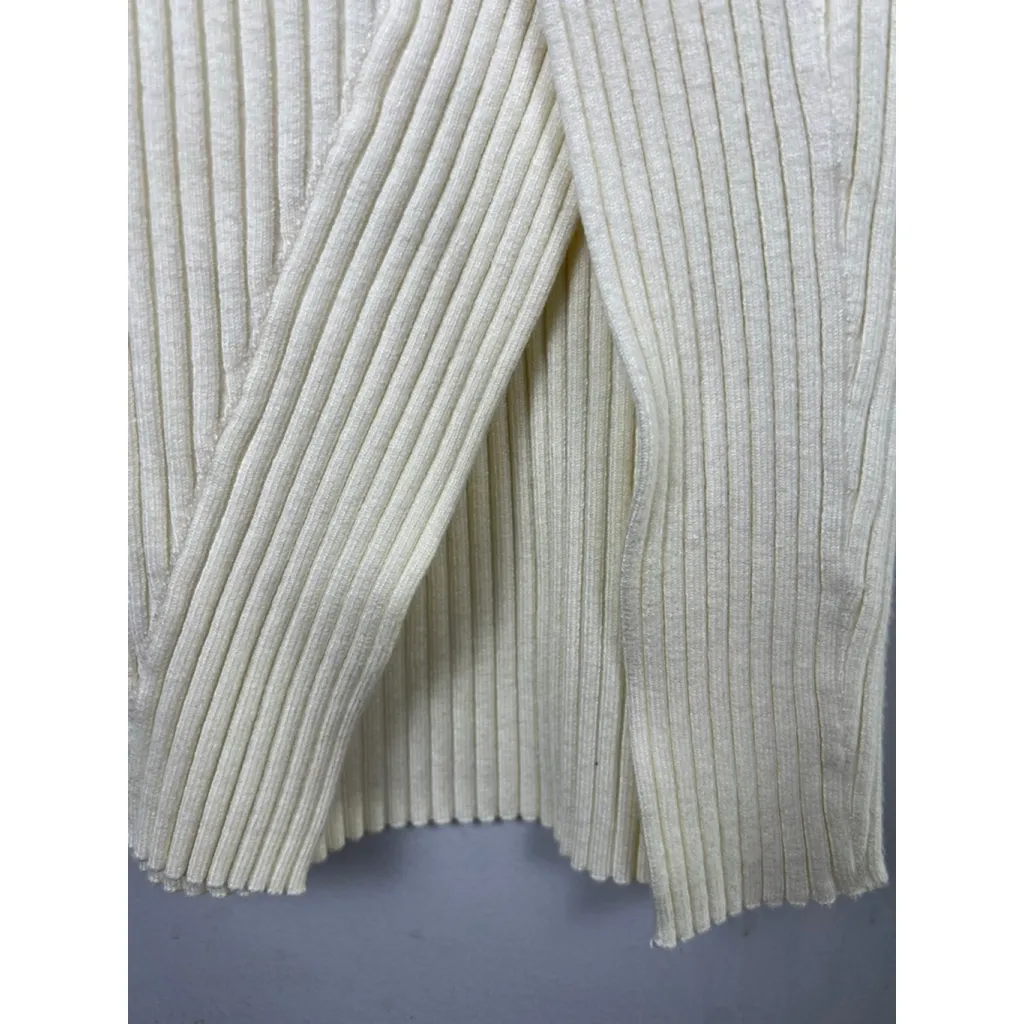 Maeve Anthropologie Ribbed Knit Midi Skirt Medium Cream Stretch Slit Minimalist - Image 4