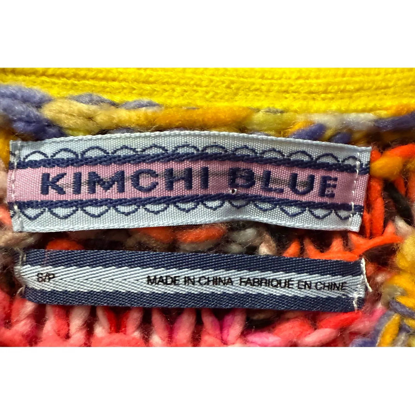 UO Kimchi Blue Chunky Knit Crochet Multicolored Fringe Blanket Sweater Sz Small - Image 10