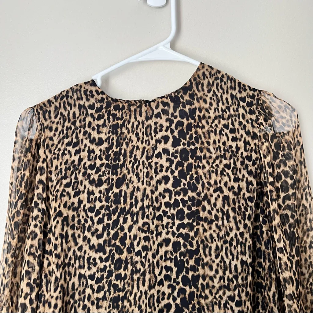 YSL Saint Laurent Women’s 100% Silk Animal Print Long Sleeve Sheer Dress Small - Image 3