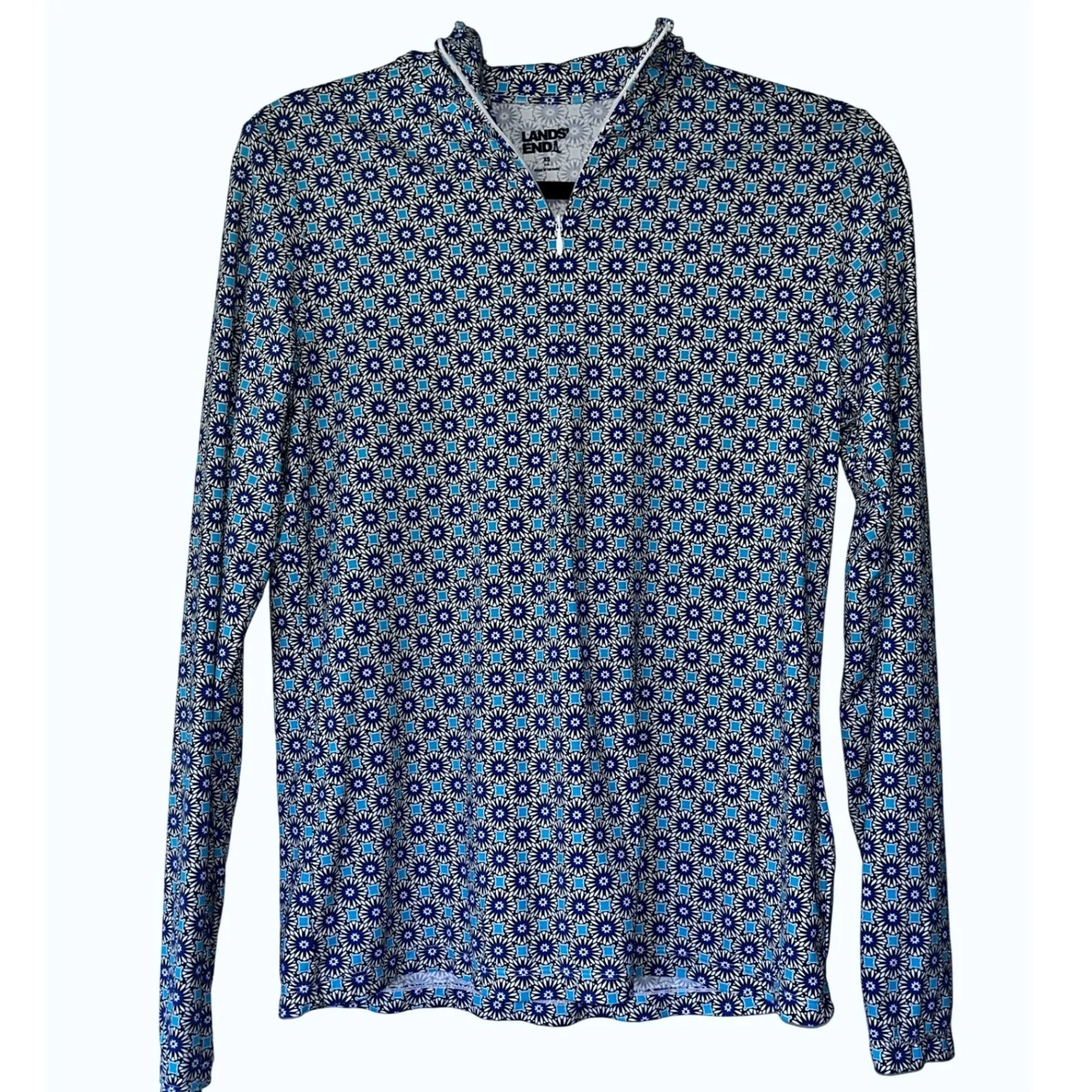 Lands End Floral Print Quarter Zip Long Sleeve‎ Mock Neck Top XS - Image 4