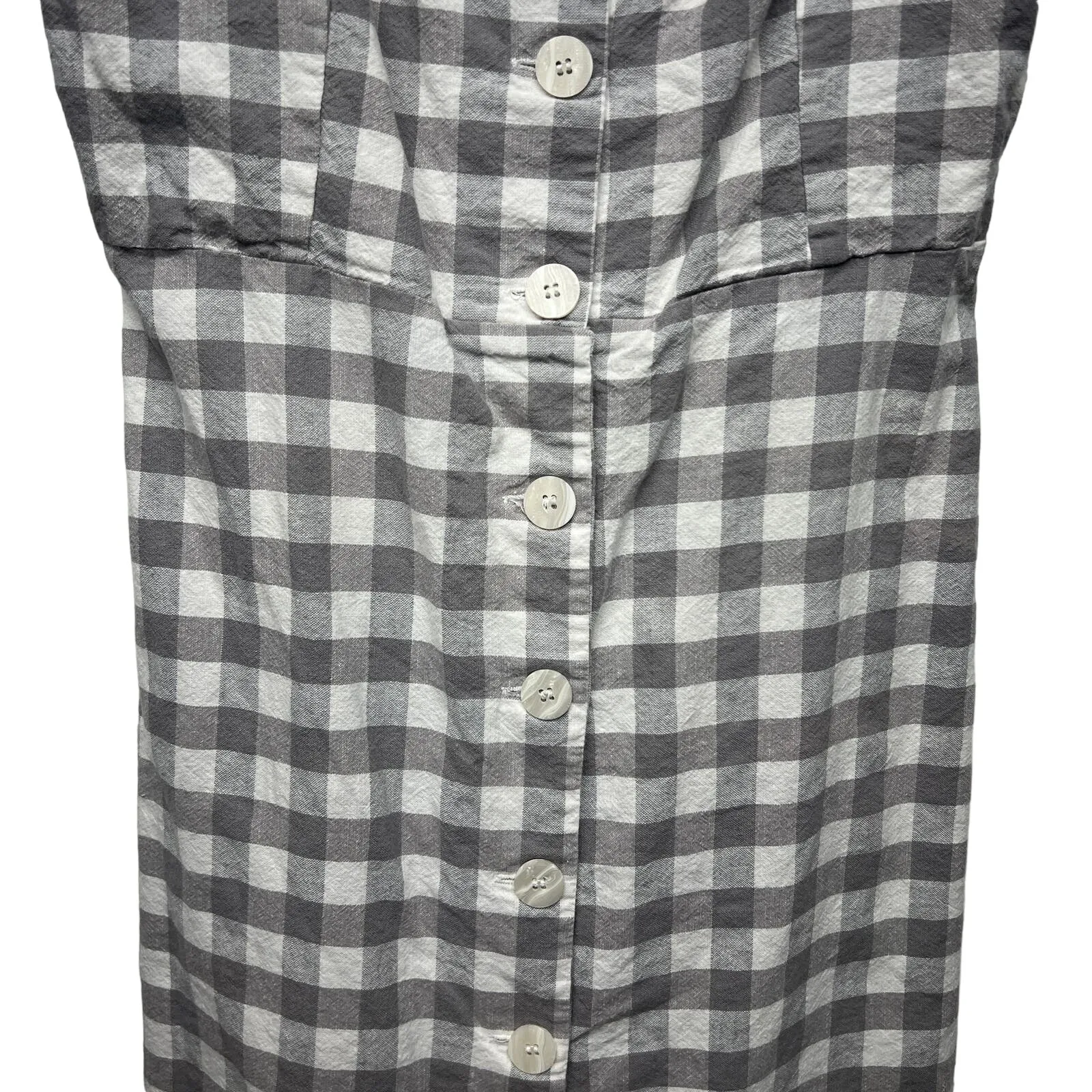 MNG Check Print Mini Dress Womens Small Linen Cotton Beachy Coquette Coastal Gray - Image 5