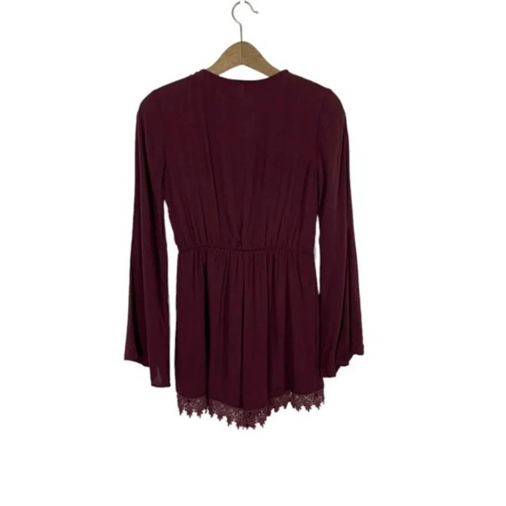 TOBI Romper Medium Burgundy Long Sleeve Flowy Fall Festival Look - Image 5