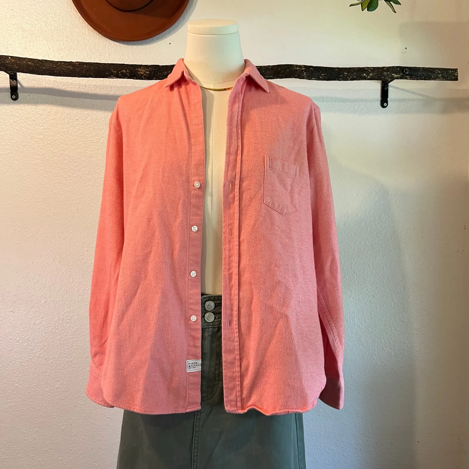 Frank & Eileen Italian Woven Cotton Women's Pink Herringbone Shirt Size XS - Image 12