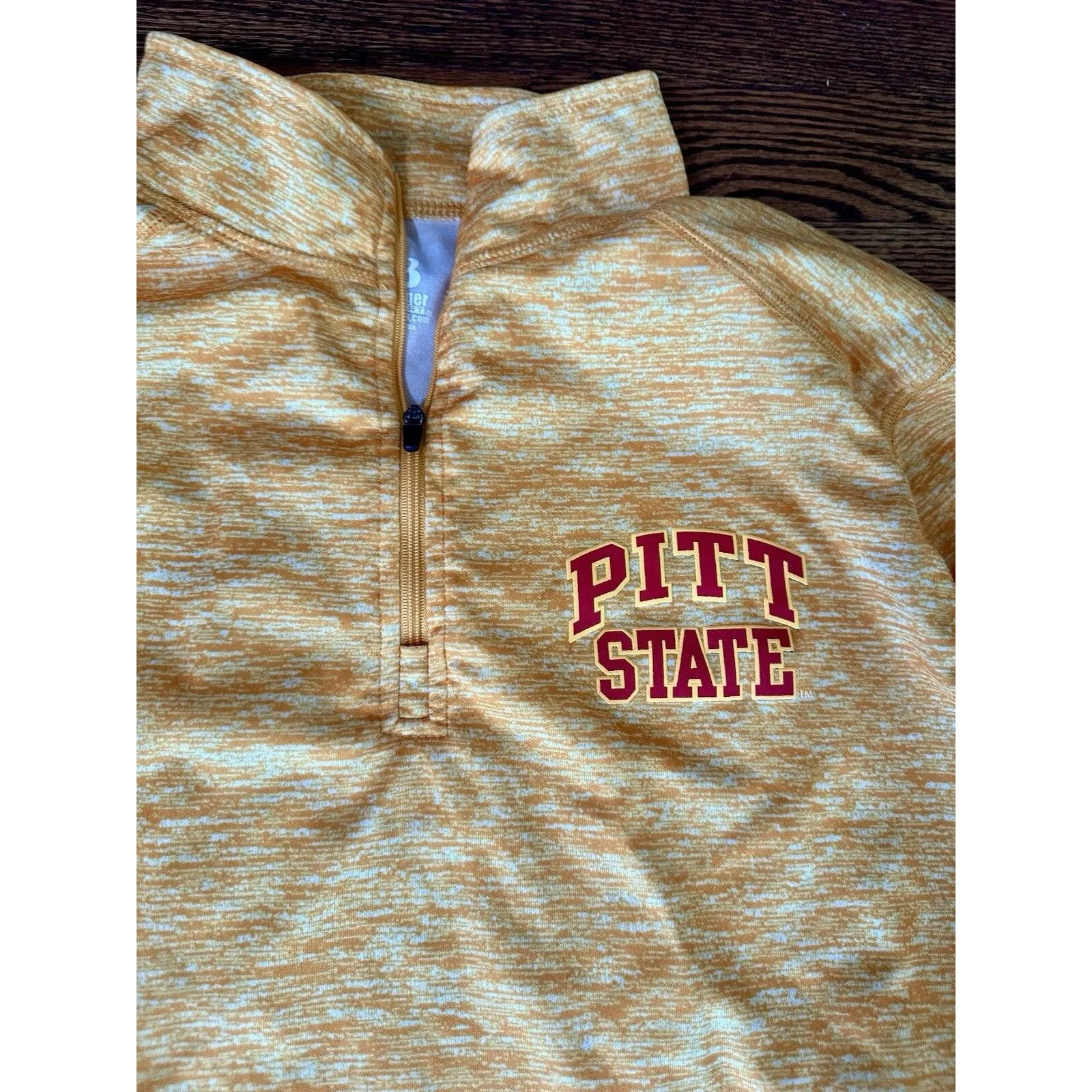 Badger Sport Pitt State Womens Yellow Long Sleeve Shirt Size L Thumbhole 1/4 Zip Size L - Image 4