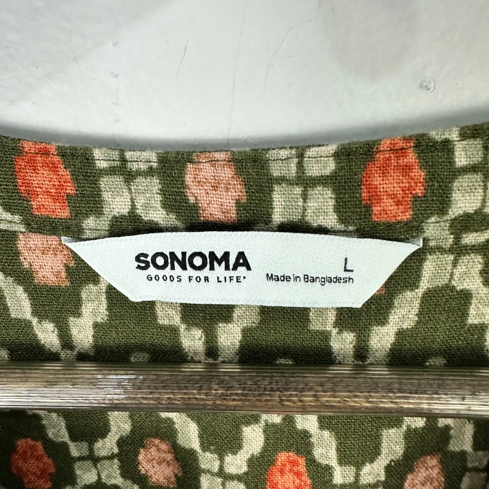Sonoma Dress L Green Ikat Linen Blend Boho Cottagecore Earthy Granola Size L - Image 2