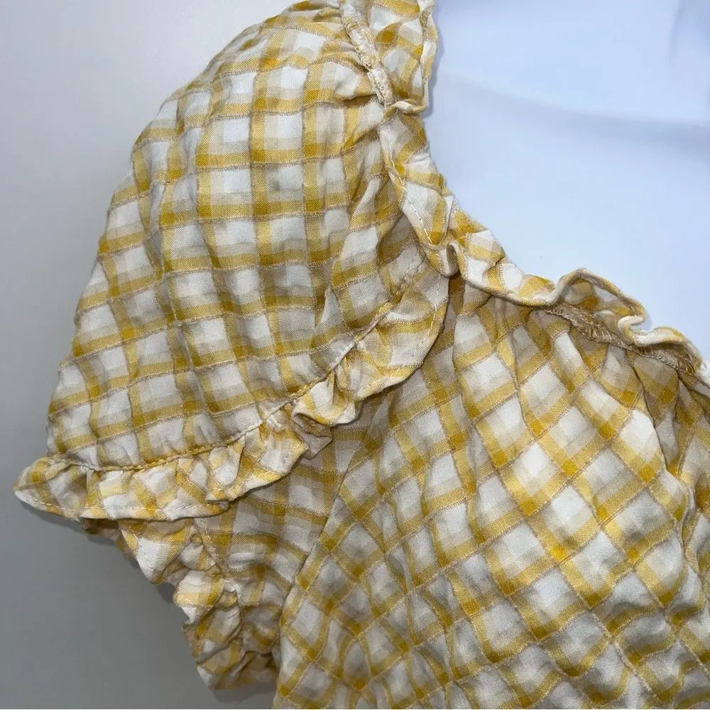 Max Studio Textured Blouse in Yellow/White Diagonal Plaid w/Ruffles & Ties-Sz L - Image 4