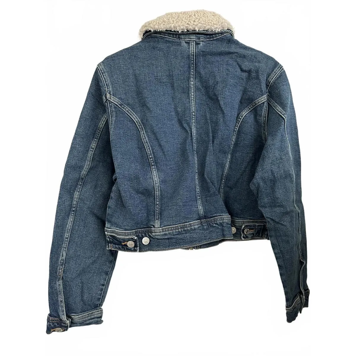 Mango Denim Jacket with Shearling Collar Gio Medium Vintage Blue NWT XXL - Image 7