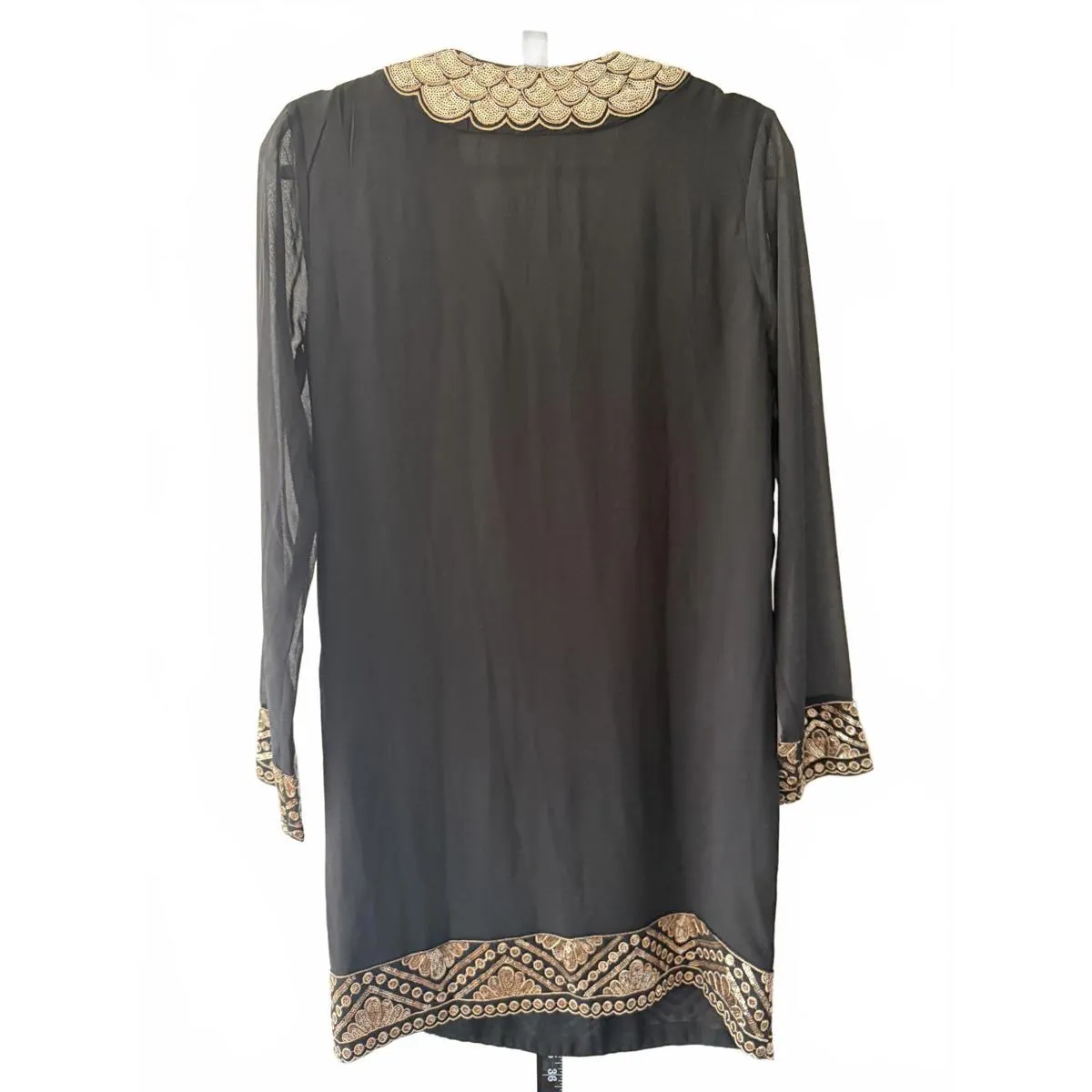 Anthropologie Endless Rose Black and Gold Embroidered Long Sleeve Dress - Image 2