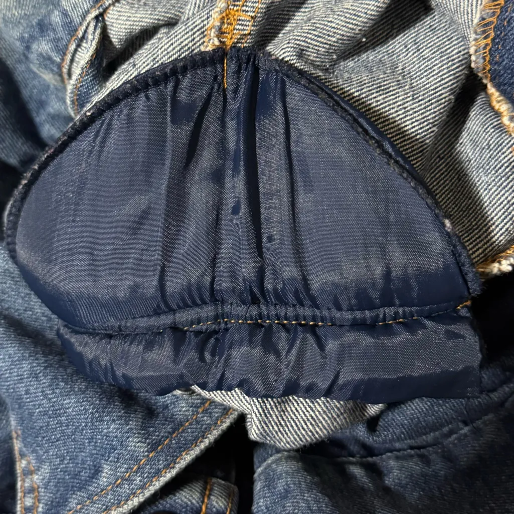 Vintage 80s Puff Shoulder Denim Jacket Boxy Fit Large Blue - Image 5
