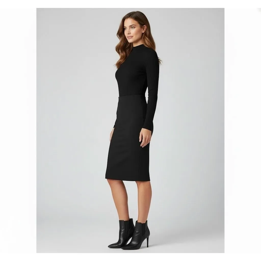 NWT Catherine Malandrino Ponte Lace Up Side Pencil Skirt in Noir Black L $245 - Image 3