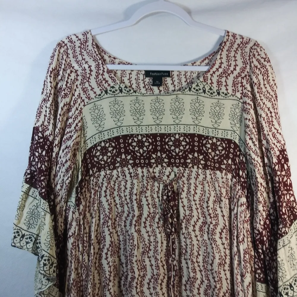 Fashion Fuse Nuetral Boho Extra Wide Sleeves Asymmetrical Dress Size M - Image 3