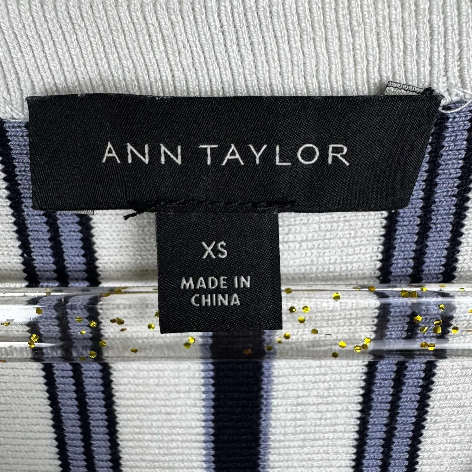 Ann Taylor Navy White Stripe Sz  XS V-neck Bell Sleeve Knit Plullover Sweater - Image 11