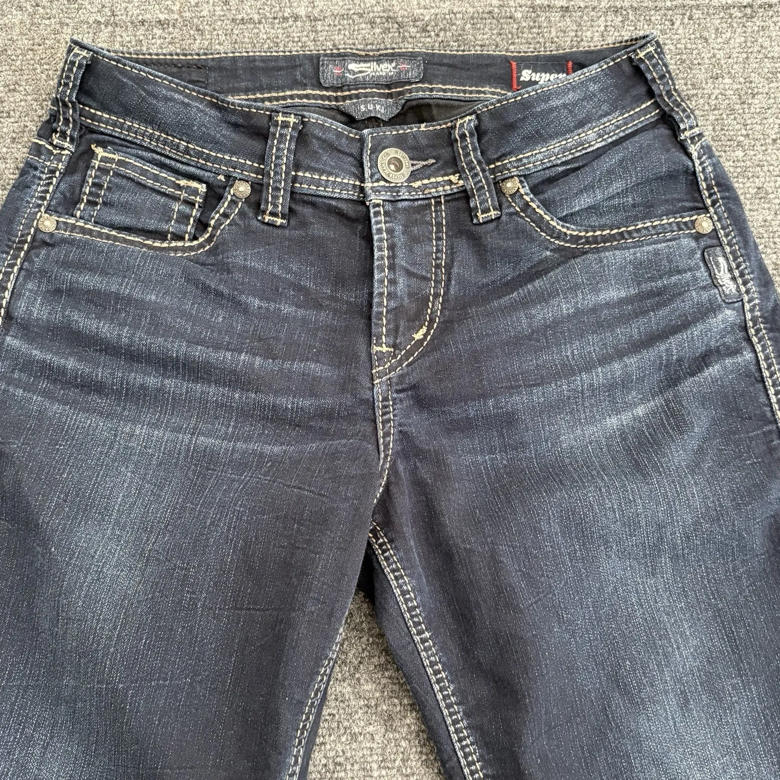 Silver Suki High Straight Jeans Women 28x32 Long Super Stretch Dark Thick Stitch - Image 2