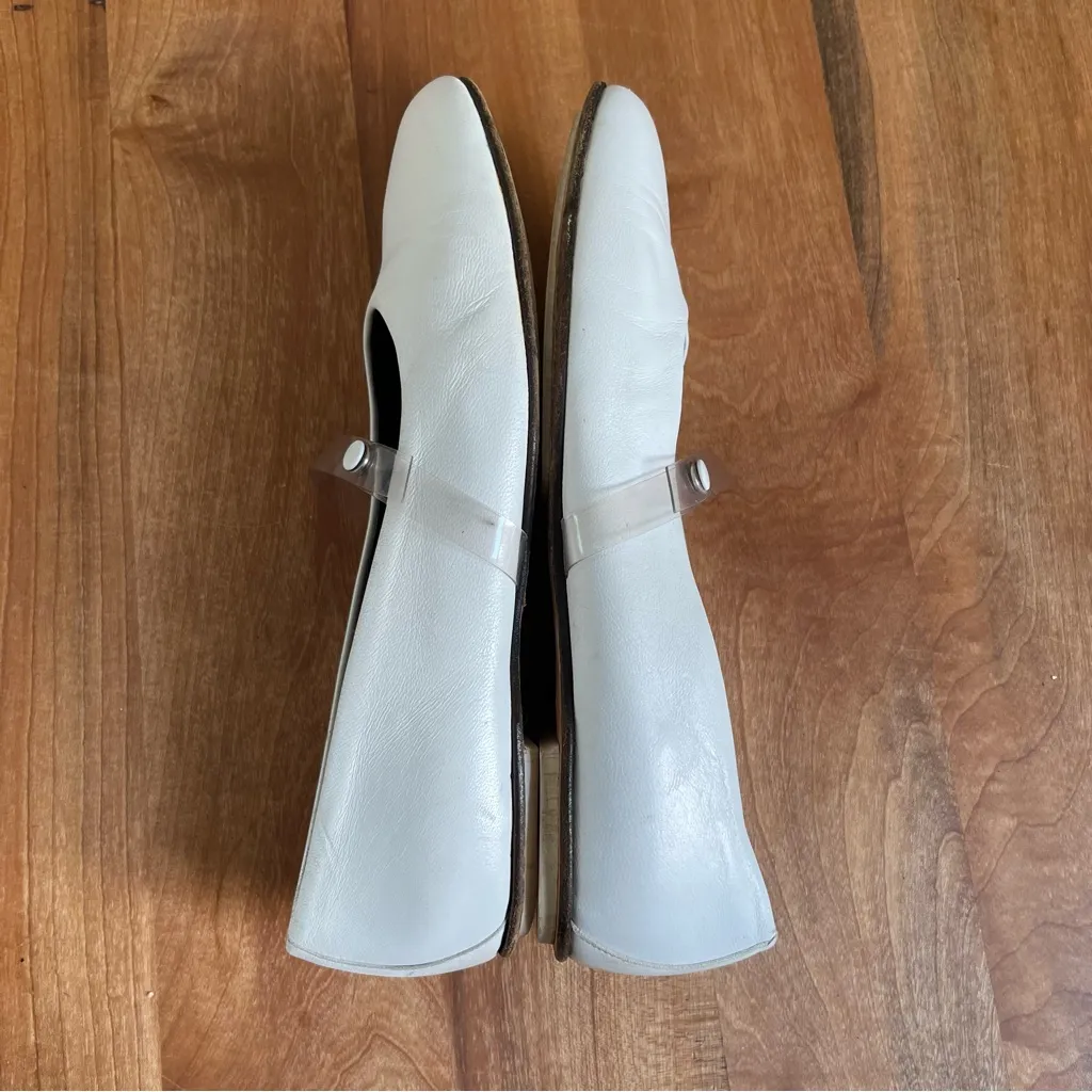 Vintage Jil Sander Mary Jane Flats White Leather Clear Strap Size EU 38.5 US 8.5 - Image 7