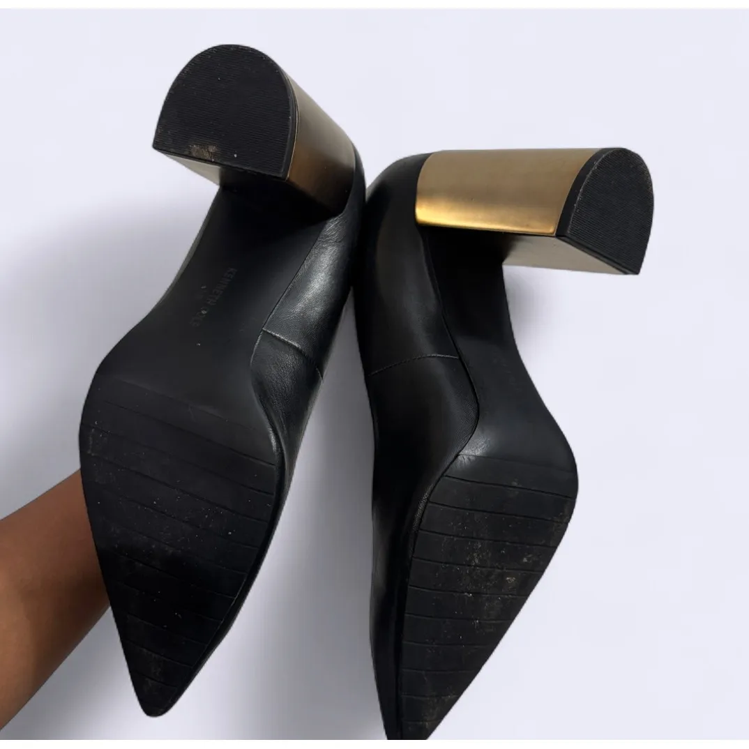Kenneth Cole Black Leather Gold Block Heels - Size 10‎ - Image 2