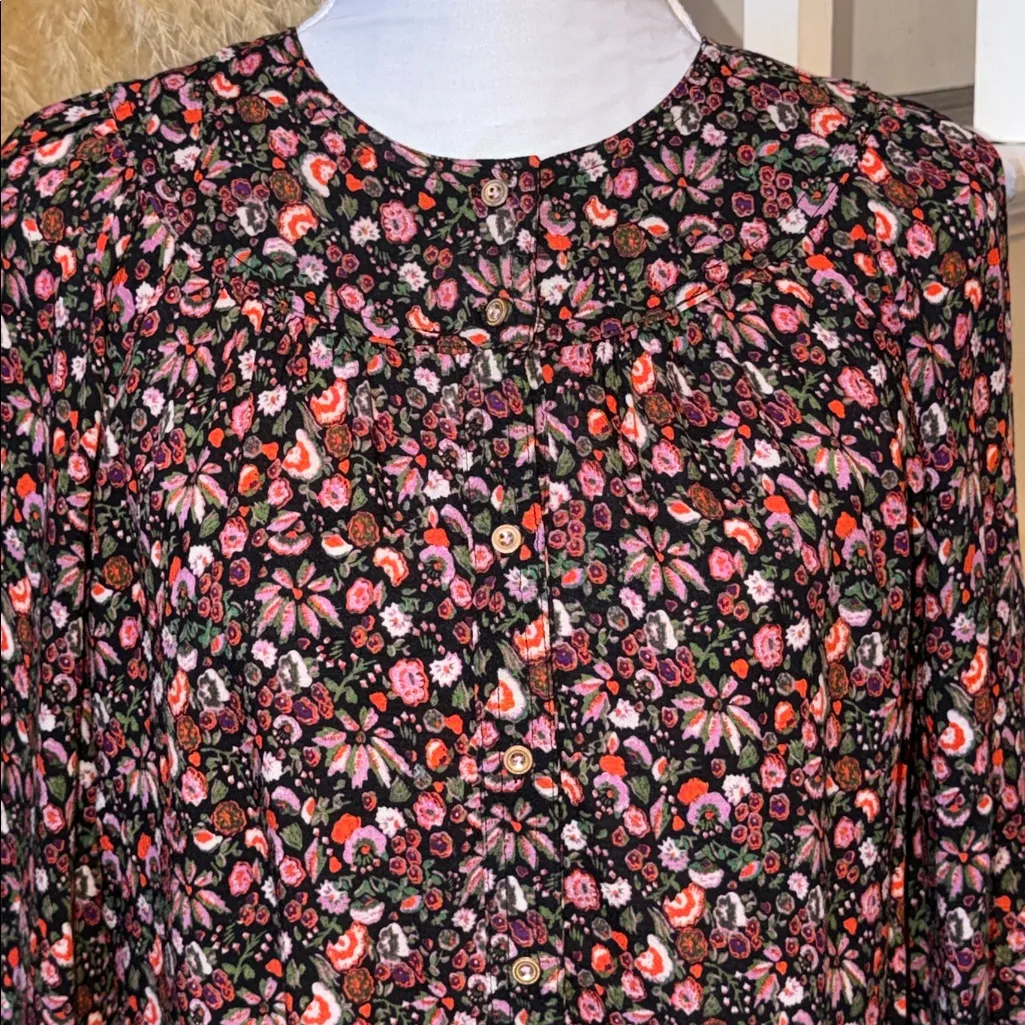 Anthropologie Maeve Orli Bibbed Button Down Floral Long Sleeve Blouse Size XS Red - Image 4