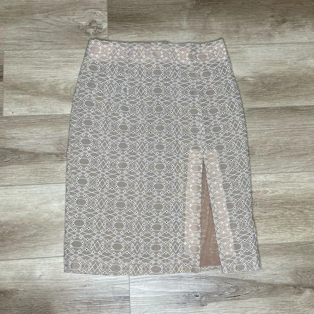 Jonathan Simkhai Women's Beige Burlesque Split Eyelet Pencil Skirt sz 10 Tan - Image 2