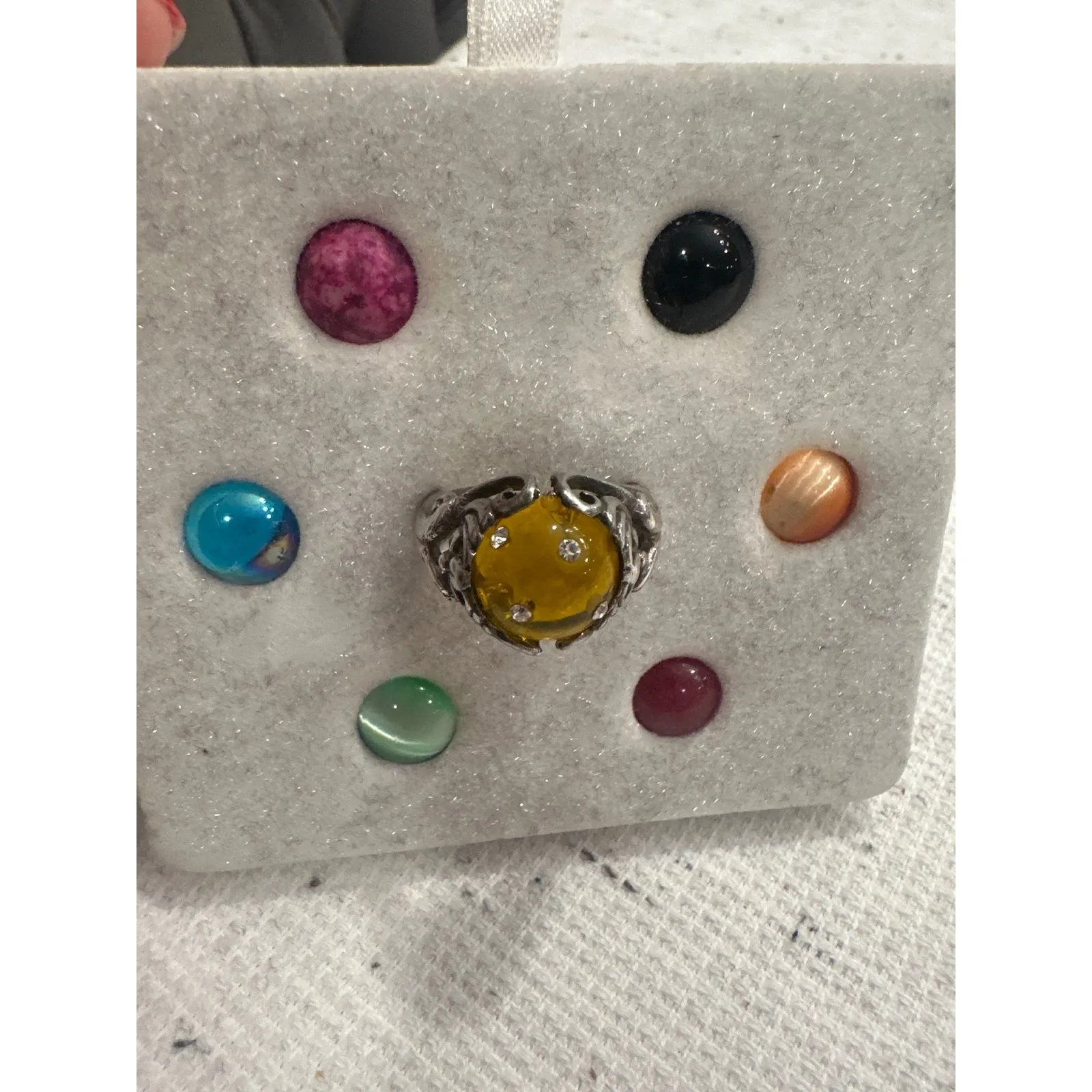 Vintage Unique Silver .925 size 7 Statement Ring Amber interchangeable stones - Image 3