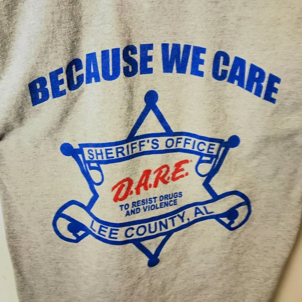 00s Vintage Gildan DARE Because We Care T Shirt American Flag Double Sided Small - Image 11