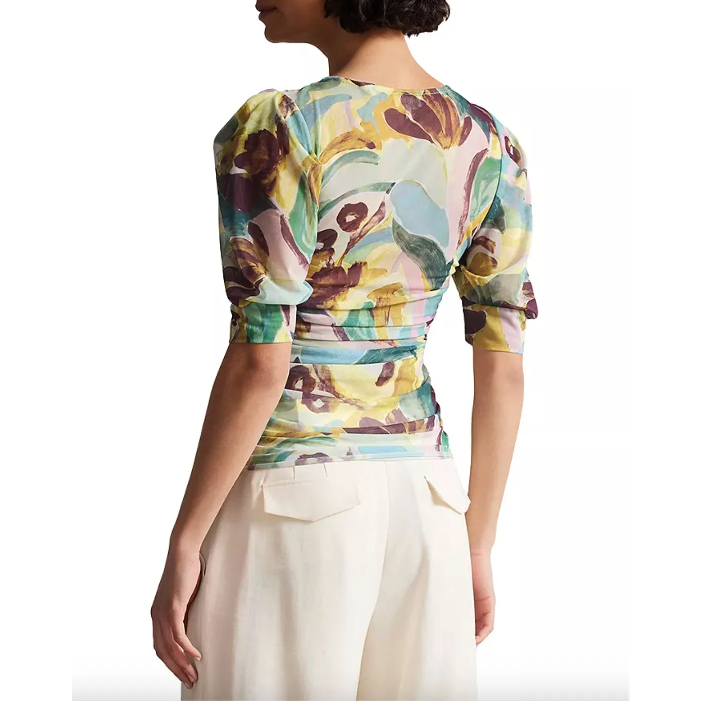 Ted Baker VYoll Printed Mesh Top Size 4/L Multicolor Semi Sheer Easter Casual - Image 2