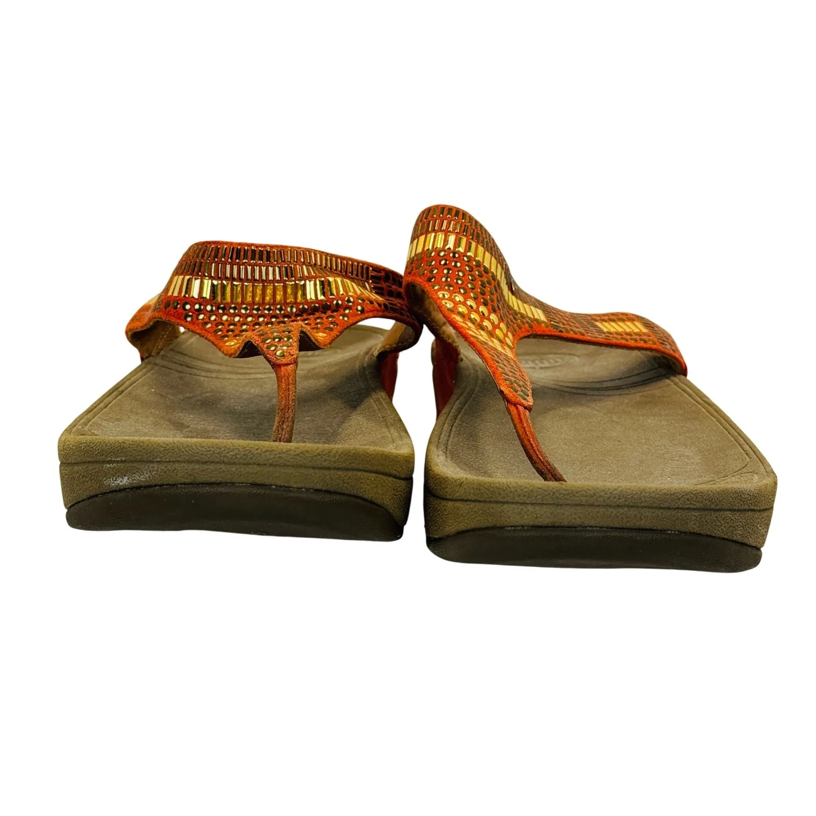 FitFlop Orange Embellished Beaded Flip Flop Sandals Womens Size 10 Comfort Wedge - Image 4