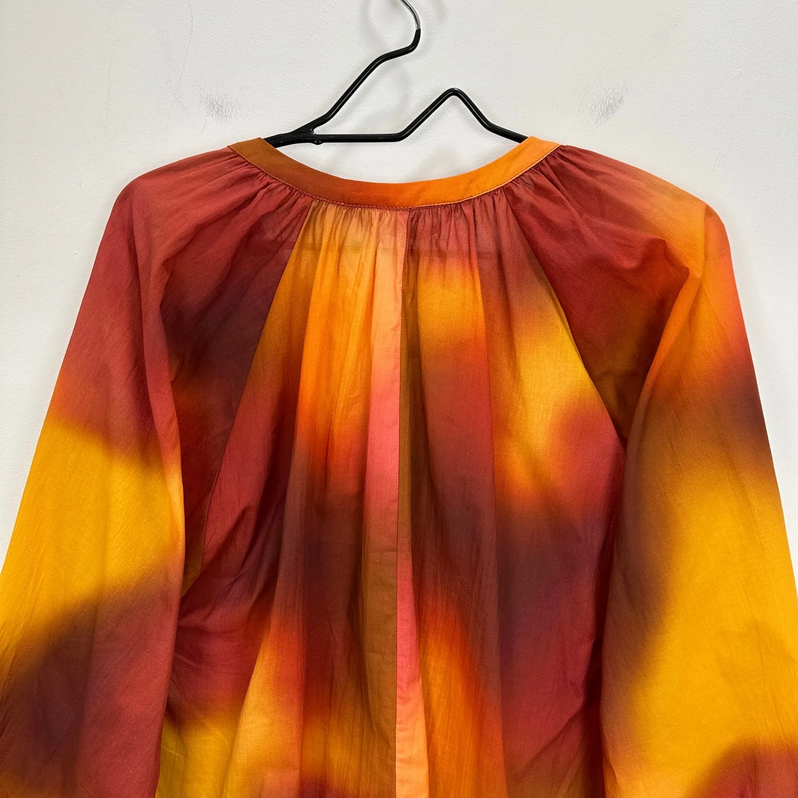 Zara Oversized Blouse Boho Resortwear Colorful Ombre Cotton Long Sleeve M NWT - Image 10