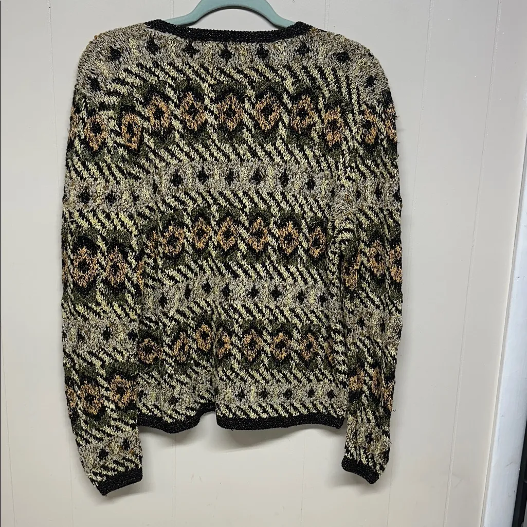 South Cotton Womens Hand Knit Heavy Knit Cardigan Size M Multicolor Sweater Y2K Black - Image 4