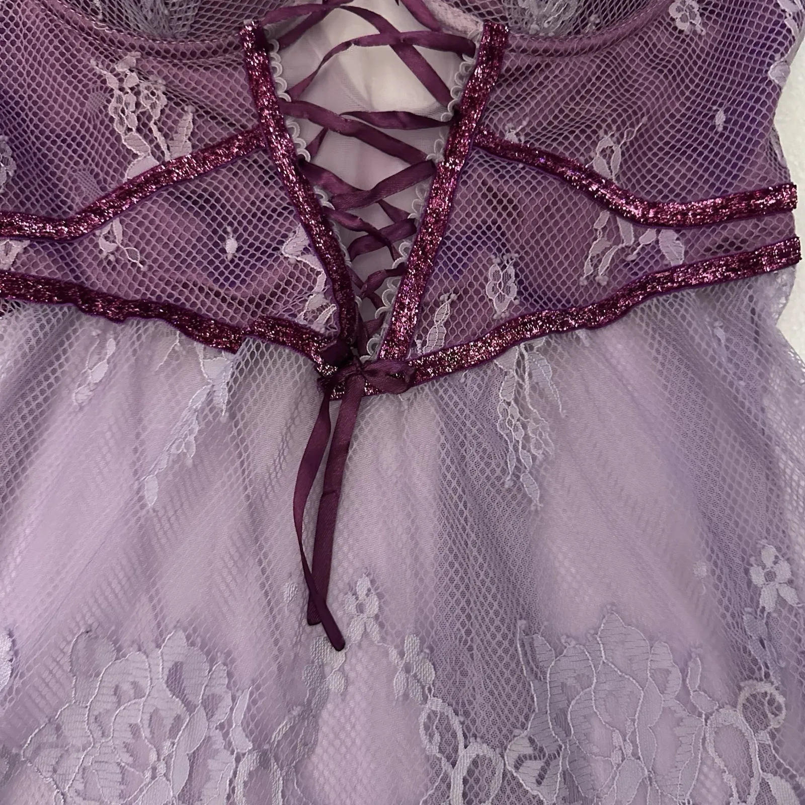 Purple Lace Lingerie Babydoll Tank Top Royal Fairycore Corset L Coquette Holiday Size L - Image 5