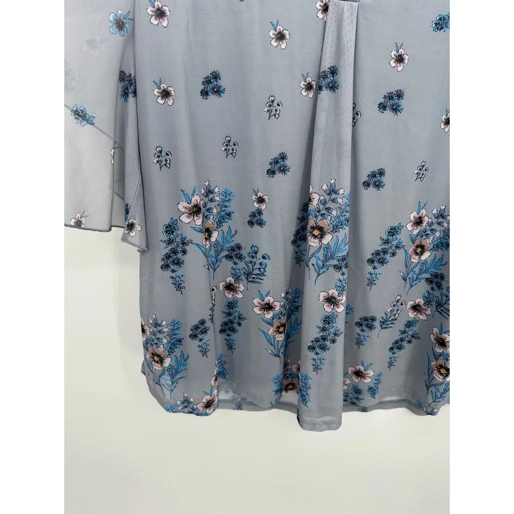 Timeson Blouse Women XXL Blue Floral Mesh Flowy Loose Spring Summer Boho Fairy - Image 4