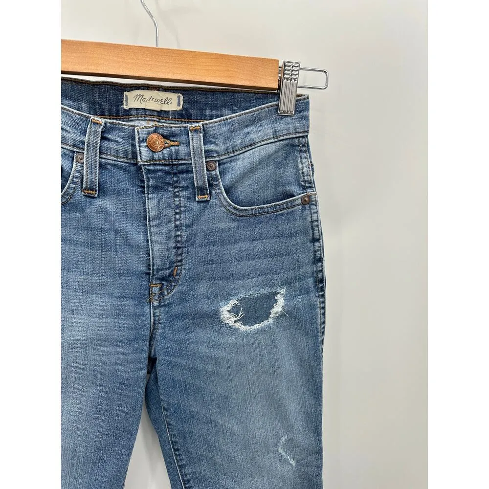 Madewell Womens Straight Leg Jeans Size 23P Distressed Mid Rise Raw Hem - Image 4