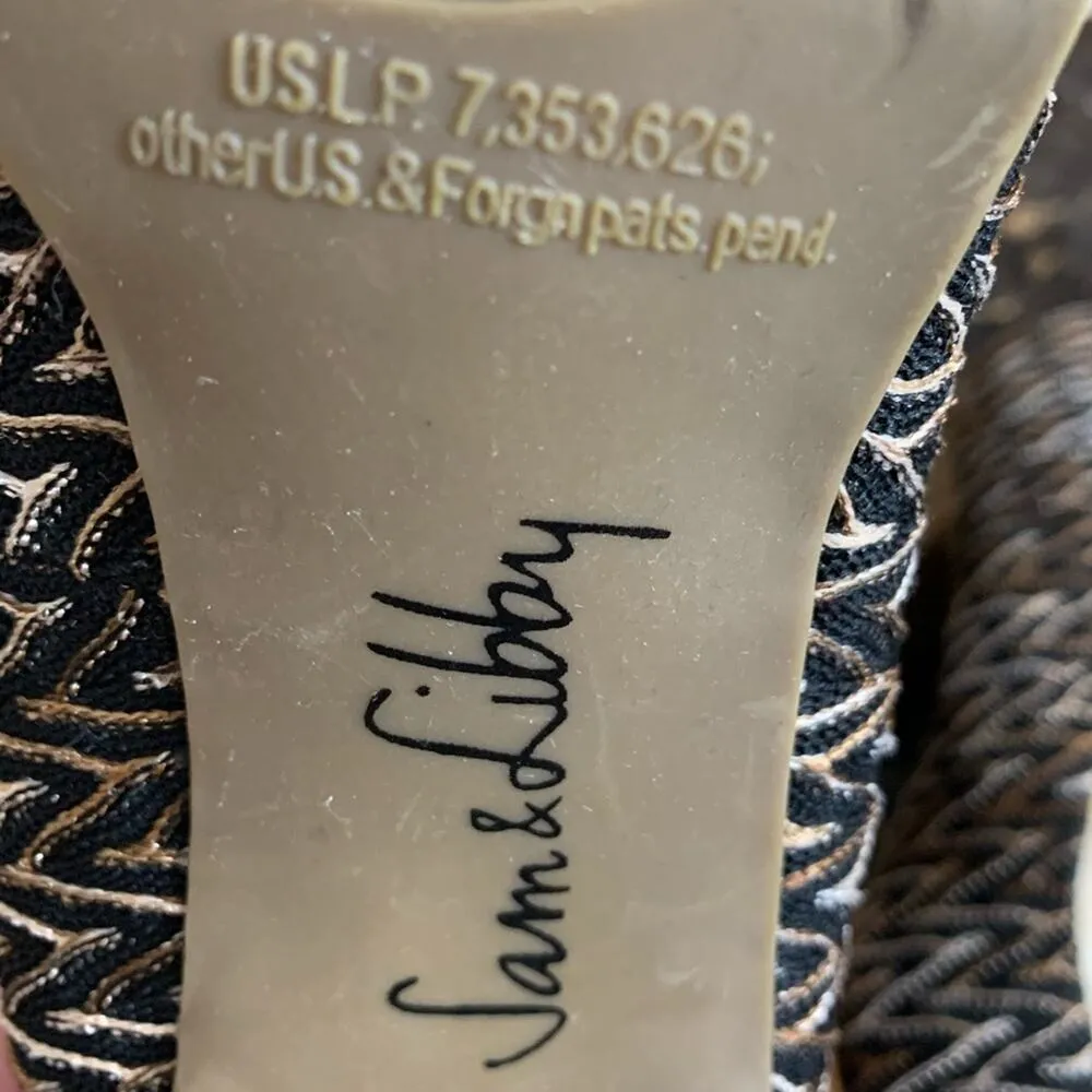 Sam & Libby “Sleger” Black Brown Textured Fabric Peep Toe 4” High Heels Size 7M - Image 12