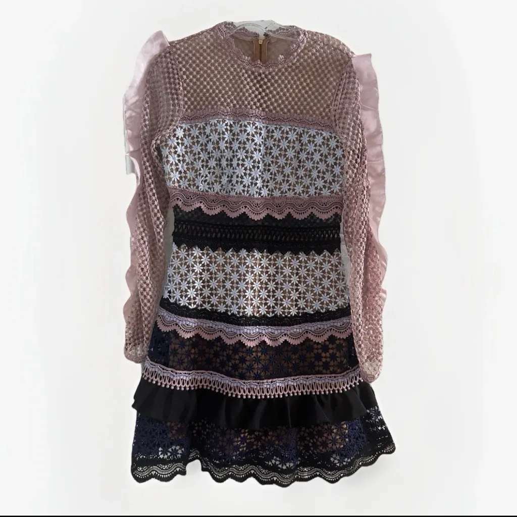 Self Portrait Bellis Mini Dress Lace Ruffle Floral Embroidery Eyelet Feminine 6 - Image 12