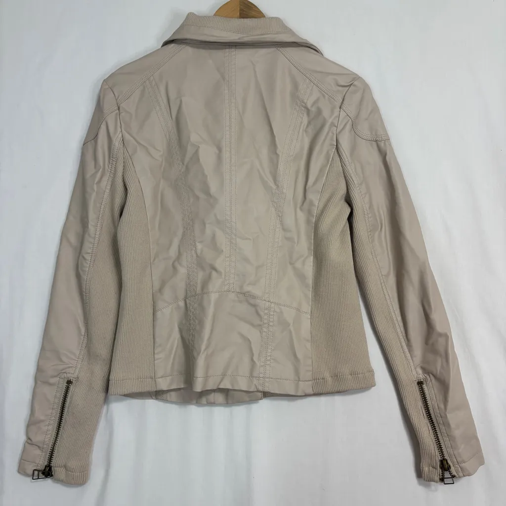 Thread & Supply Motorcycle Jacket Womens M Cream Faux Leather Zip Moto Biker Size M - Image 5