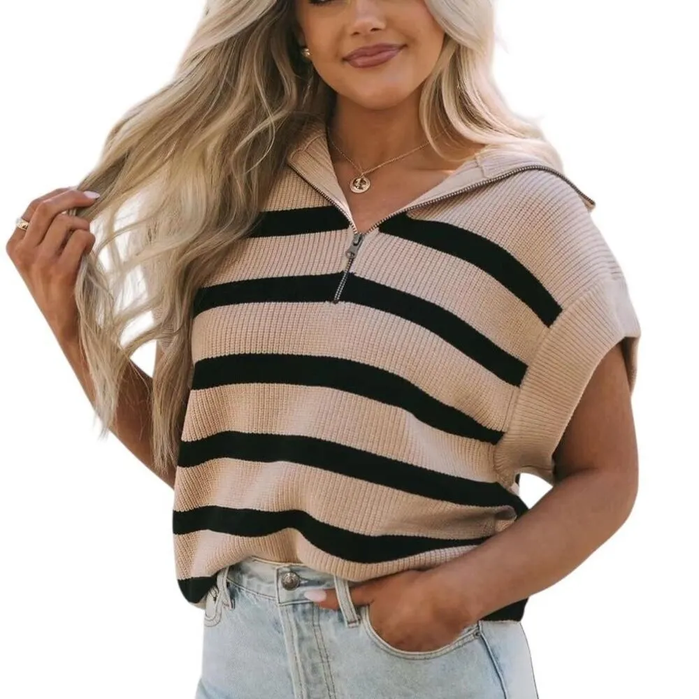 Tan and black striped sweater vest - Image 2