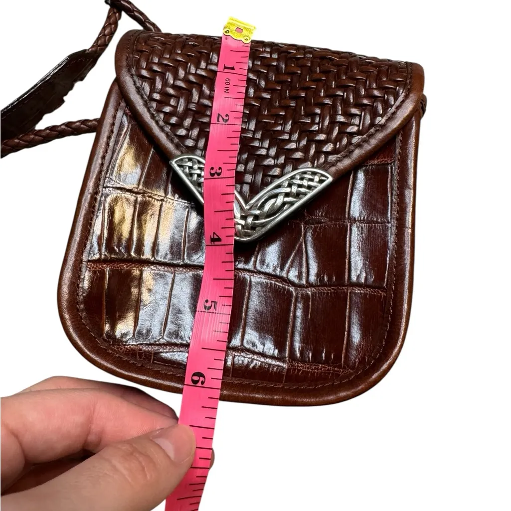 Vintage Brighton Women's Bag Mini Crossbody Woven Long Braided Strap Brown Purse - Image 8