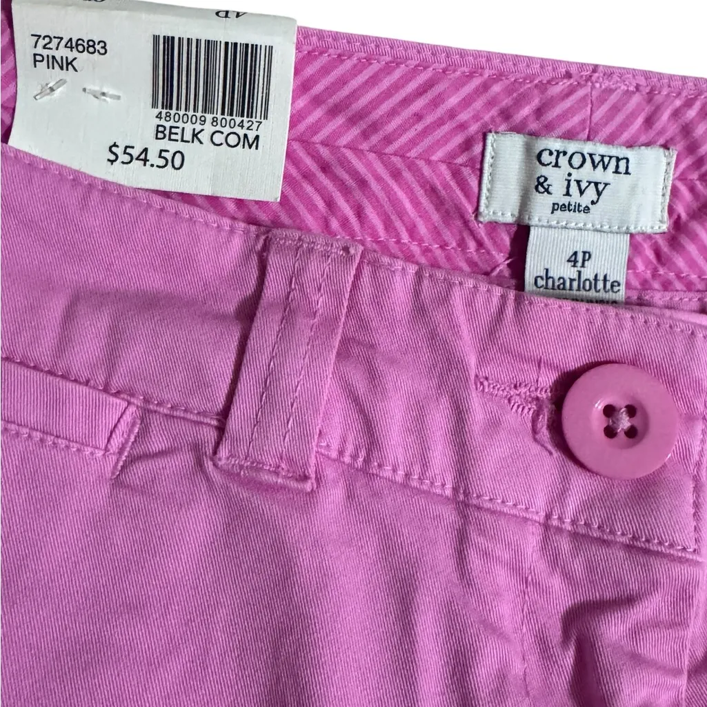 Crown & Ivy NWT! Charlotte Relaxed Fit Pink Crop Pant Size 4p - Image 3