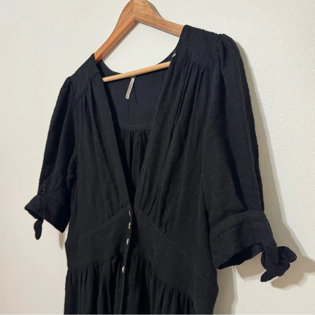 Free People Black Love Of My Life Midi Dress Size Large Black Button Down - Image 4