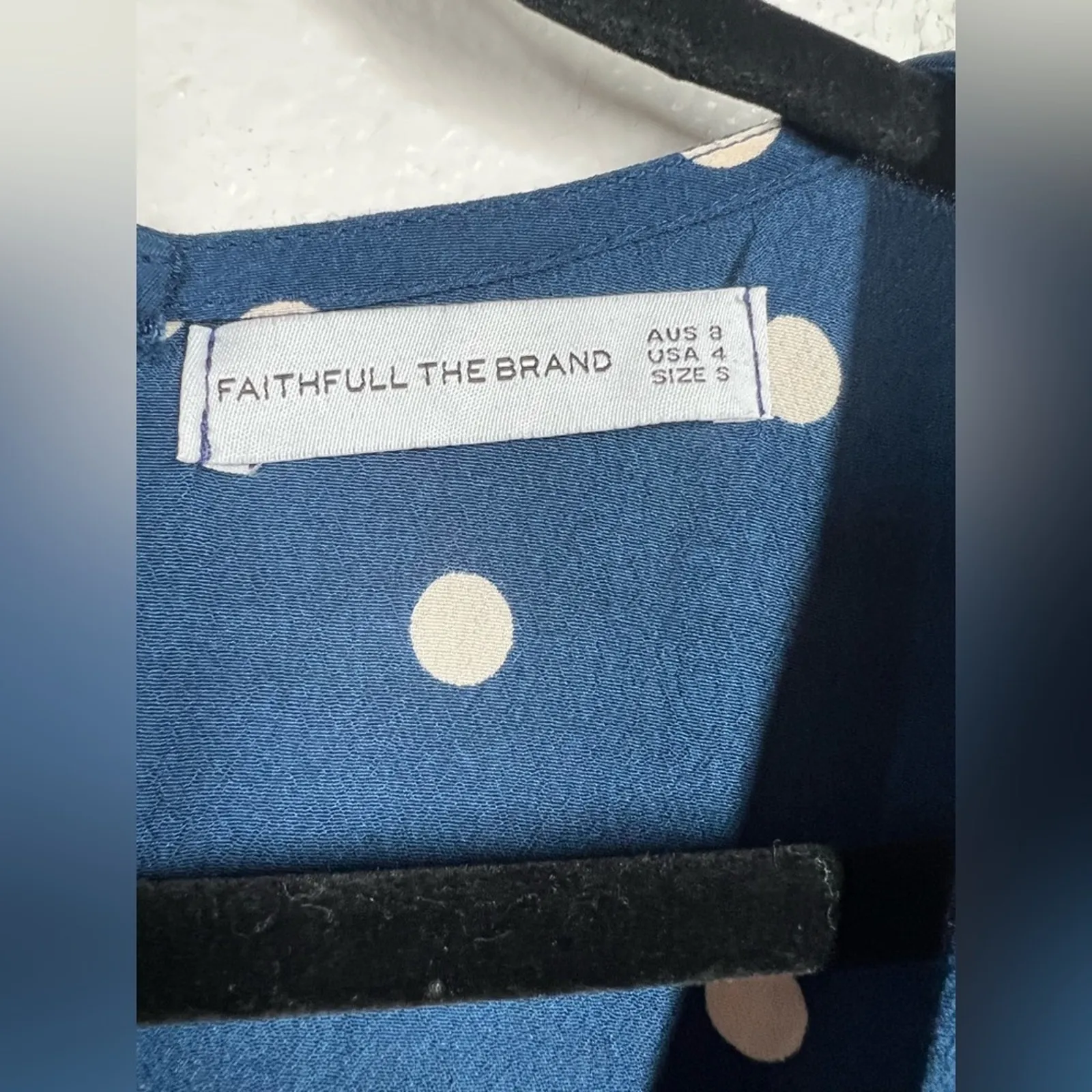 Faithfull The Brand Fresa Ronja Dot Vintage Blue Tiered Mini Dress Size Small - Image 7