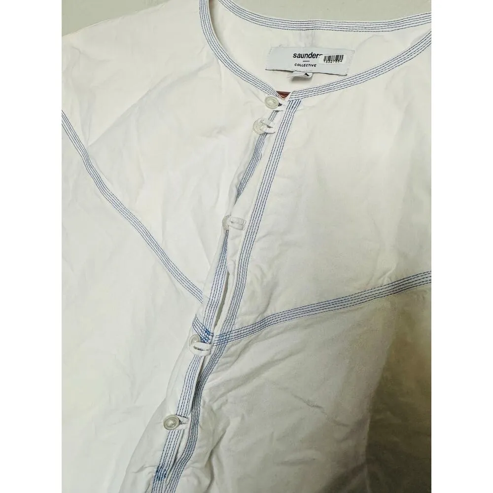 SAUNDERS COLLECTIVE White Cotton Poplin Pockets Button Up Nani Dress Size 4 - Image 6