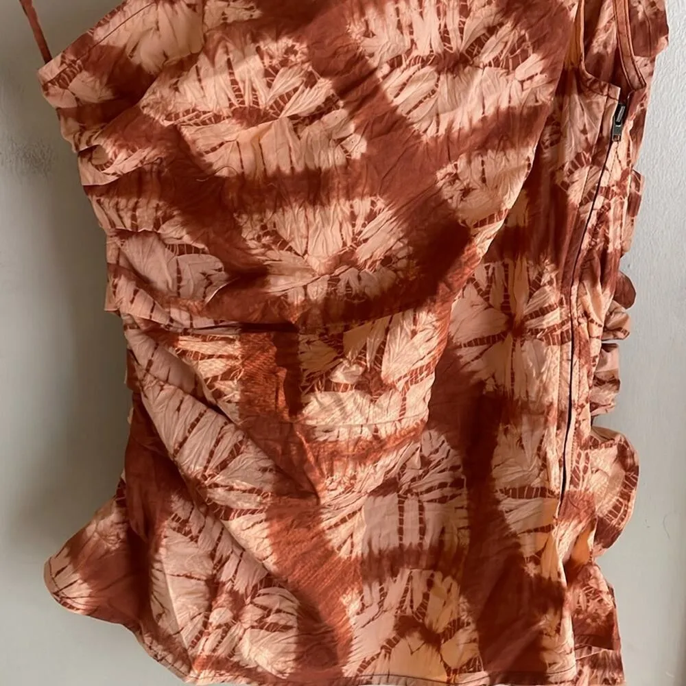 Ulla Johnson Senta One-Shoulder Ruffled Tie-Dyed Top Sequoia - Image 13