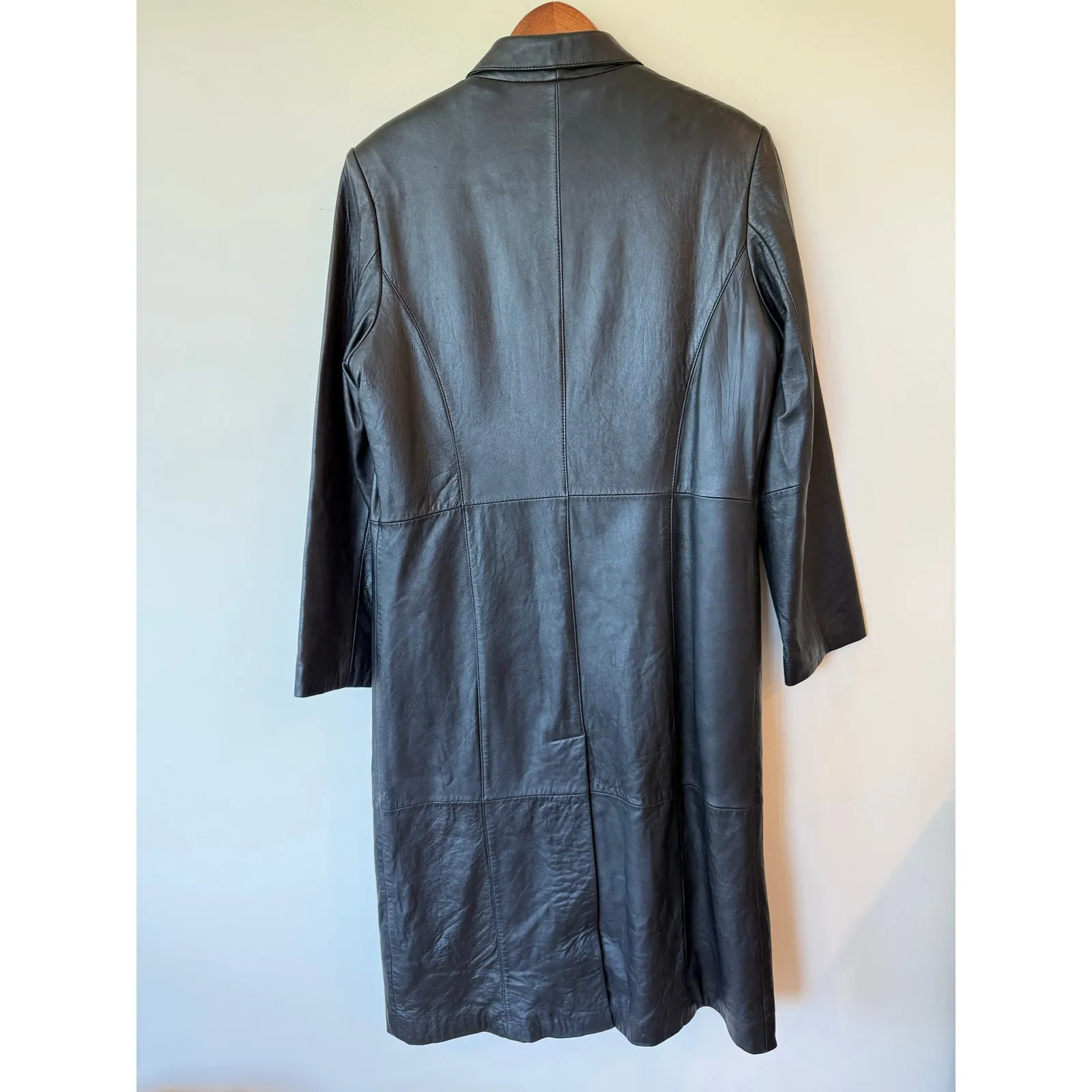 Centigrade Long Sleeve Button Front Long Coat Leather Black Women's Size Small - Image 2