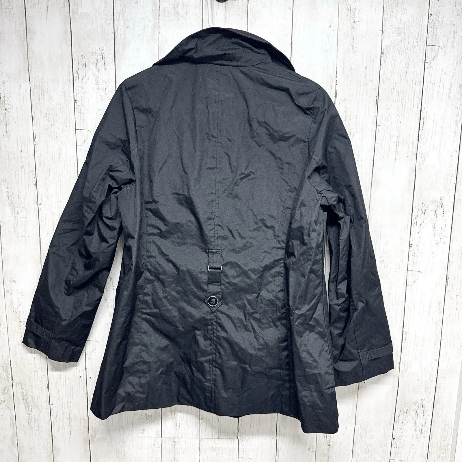Faded Glory Jacket Women Sz Medium Black Collared Button Front Rain Trench Coat - Image 7